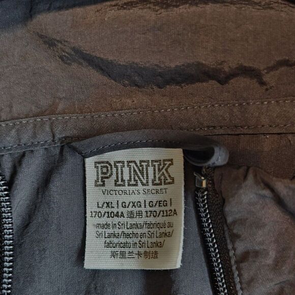 Pink Victoria's Secret Black Windbreaker Zip Up Jacket w Hood sz L/XL - Picture 2 of 6